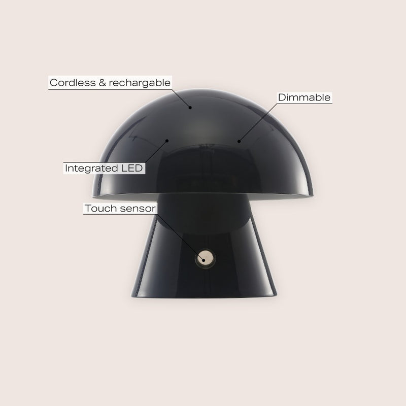 Porcini 7" Contemporary Bohemian Rechargeable/Cordless Iron Integrated LED Mushroom Table Lamp