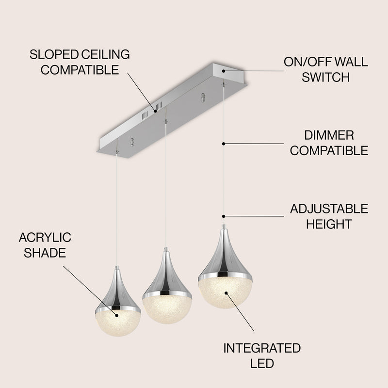 Elyse Teardrop Modern Mid-Century Iron/Acrylic Integrated Linear LED Pendant