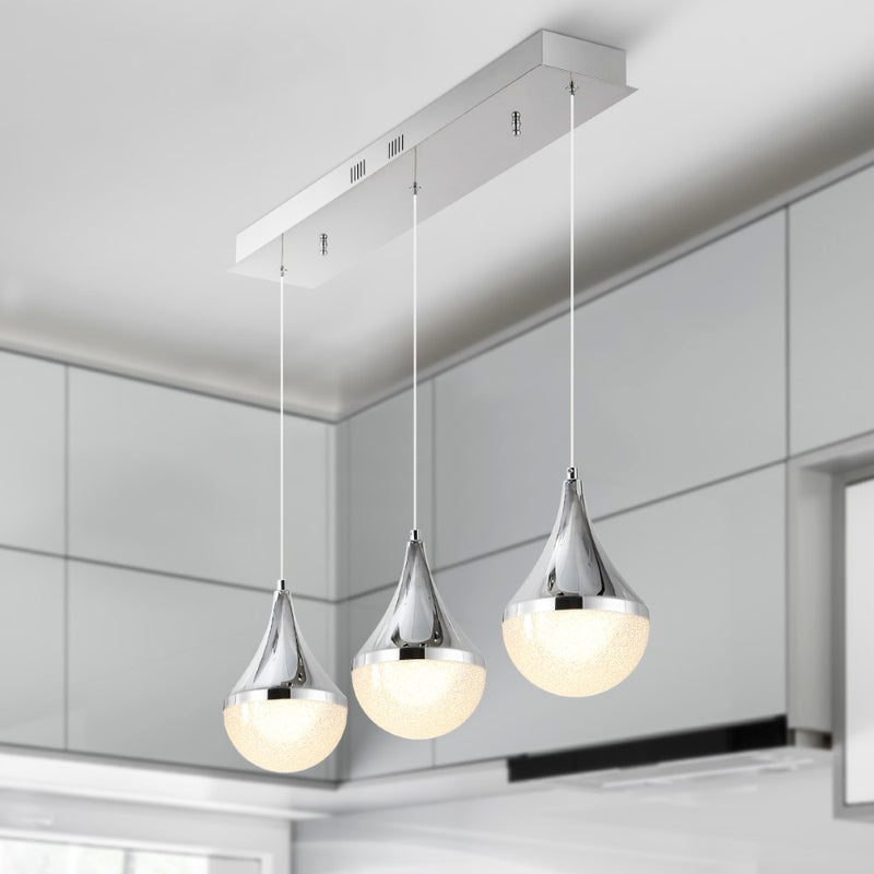 Elyse Teardrop Modern Mid-Century Iron/Acrylic Integrated Linear LED Pendant - JONATHAN Y