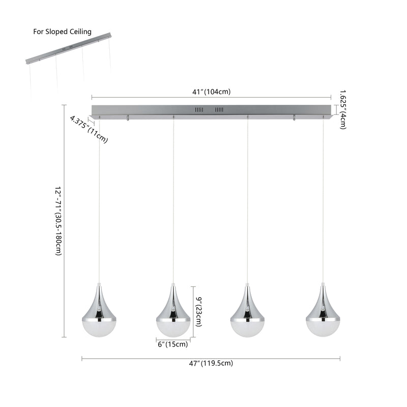Elyse Teardrop Modern Mid-Century Iron/Acrylic Integrated Linear LED Pendant