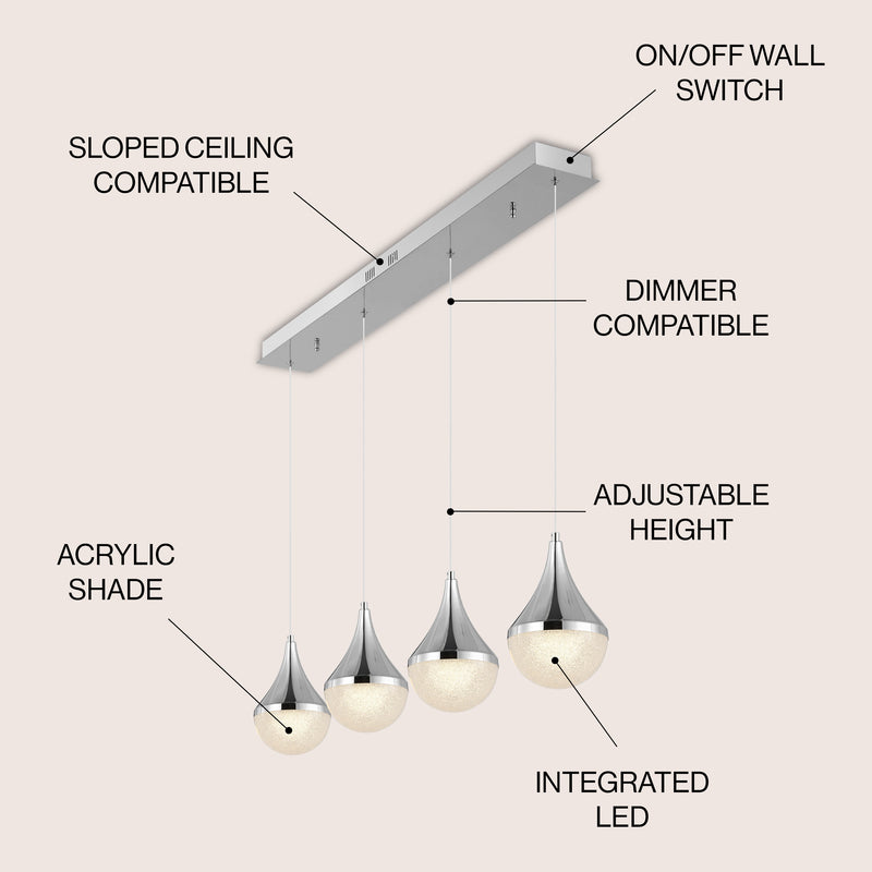 Elyse Teardrop Modern Mid-Century Iron/Acrylic Integrated Linear LED Pendant