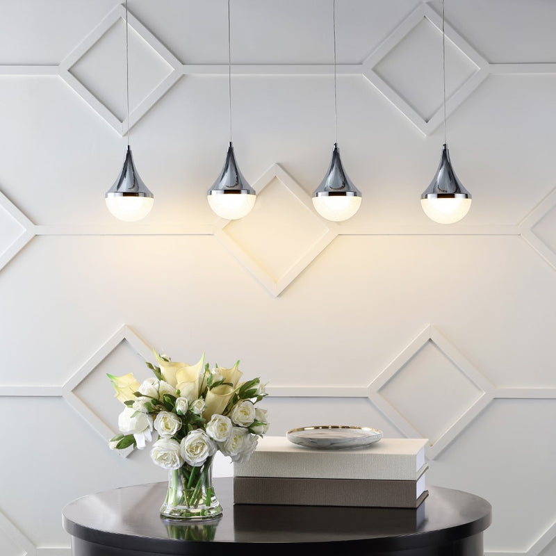 Elyse Teardrop Modern Mid-Century Iron/Acrylic Integrated Linear LED Pendant - JONATHAN Y