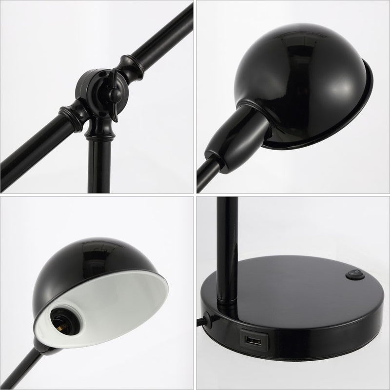 Curtis 20.25" Vintage Industrial Iron Adjustable Dome Shade LED Task Lamp with USB Charging Port - JONATHAN Y