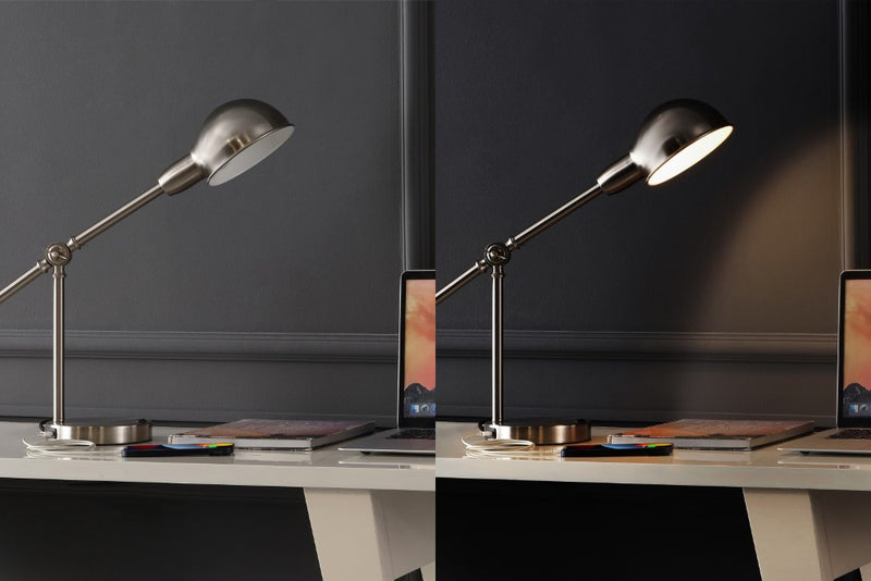 Curtis 20.25" Vintage Industrial Iron Adjustable Dome Shade LED Task Lamp with USB Charging Port - JONATHAN Y