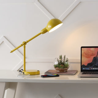 Curtis 20.25" Vintage Industrial Iron Adjustable Dome Shade LED Task Lamp with USB Charging Port - JONATHAN Y