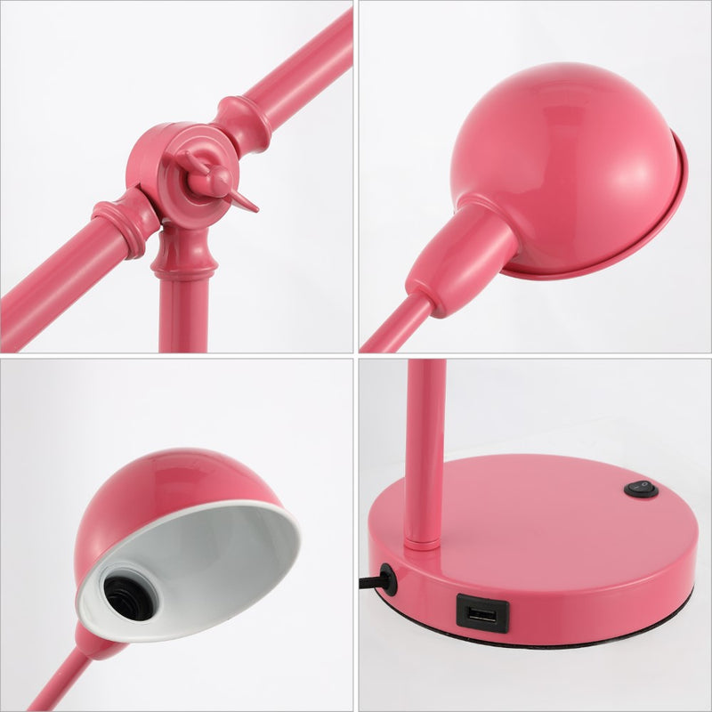 Curtis 20.25" Vintage Industrial Iron Adjustable Dome Shade LED Task Lamp with USB Charging Port - JONATHAN Y