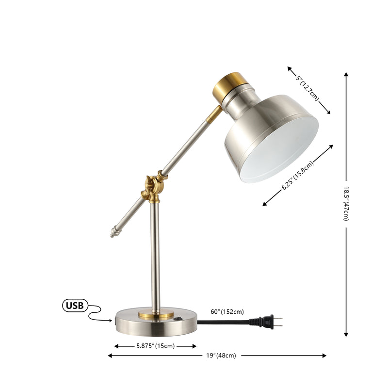Allegra 18.5" Classic Farmhouse Adjustable Cantilever LED Task Lamp with USB Charging Port - JONATHAN Y