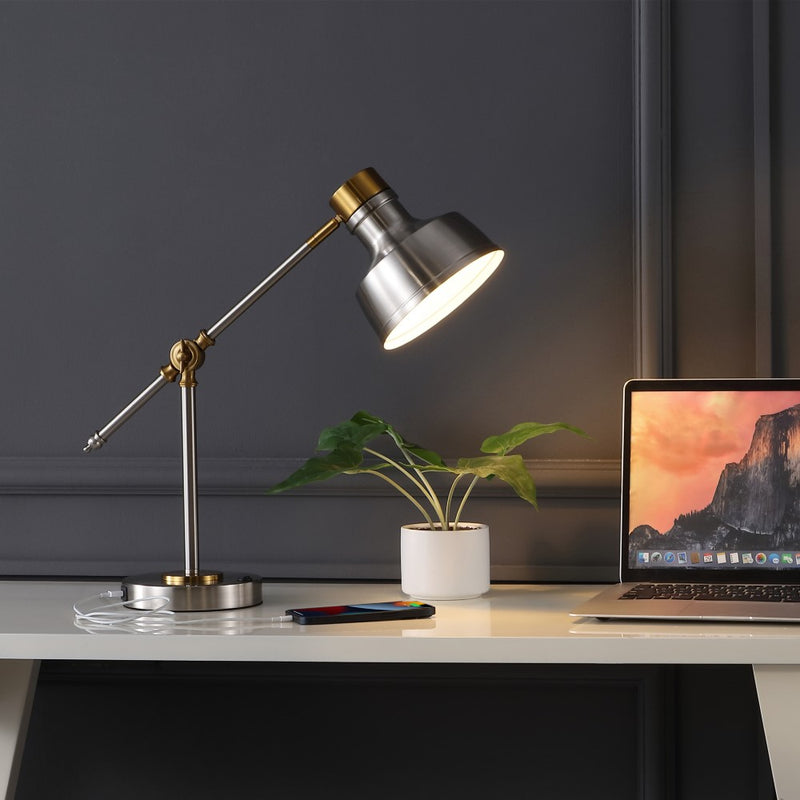 Allegra 18.5" Classic Farmhouse Adjustable Cantilever LED Task Lamp with USB Charging Port - JONATHAN Y