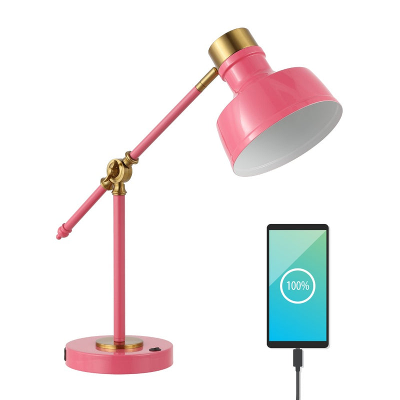 Allegra 18.5" Classic Farmhouse Adjustable Cantilever LED Task Lamp with USB Charging Port - JONATHAN Y