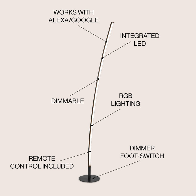 Malthe 71" Modern Contemporary Aluminum/Iron Arc Integrated LED Floor Lamp - JONATHAN Y