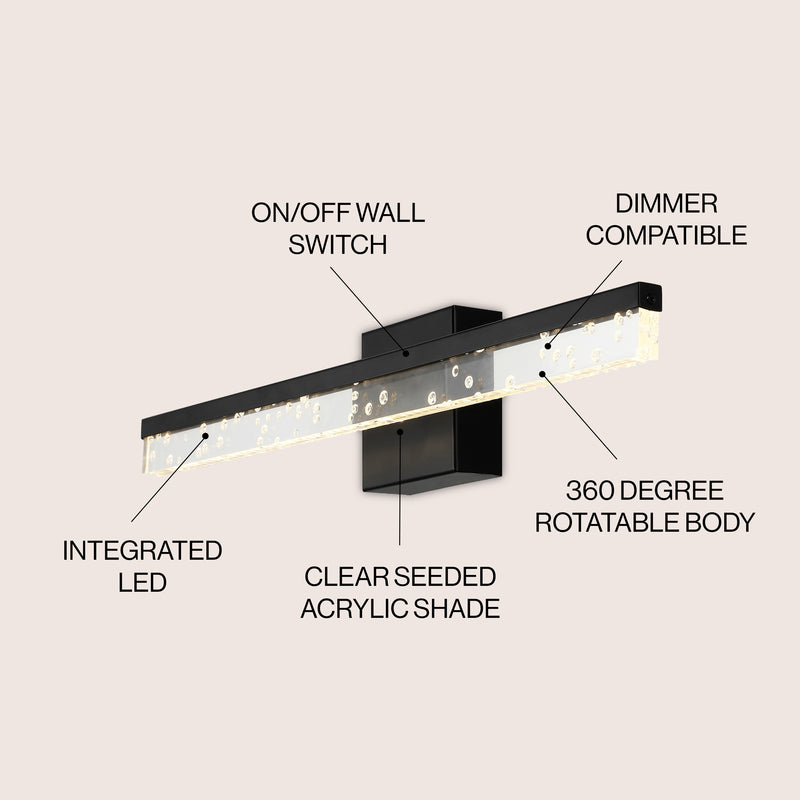 Mario Modern Contemporary 360-Degree Rotatable Iron/Seeded Acrylic Integrated LED Vanity Light