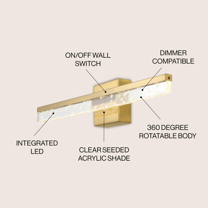 Mario Modern Contemporary 360-Degree Rotatable Iron/Seeded Acrylic Integrated LED Vanity Light
