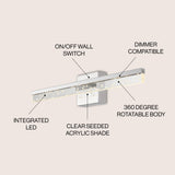 Mario Modern Contemporary 360-Degree Rotatable Iron/Seeded Acrylic Integrated LED Vanity Light