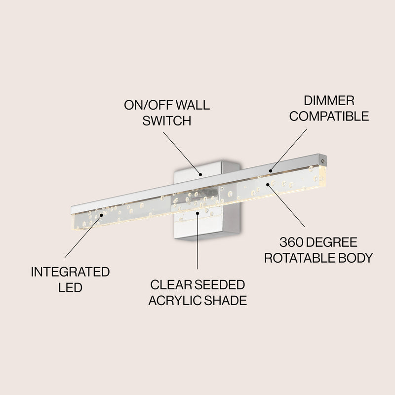 Mario Modern Contemporary 360-Degree Rotatable Iron/Seeded Acrylic Integrated LED Vanity Light