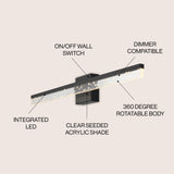 Mario Modern Contemporary 360-Degree Rotatable Iron/Seeded Acrylic Integrated LED Vanity Light
