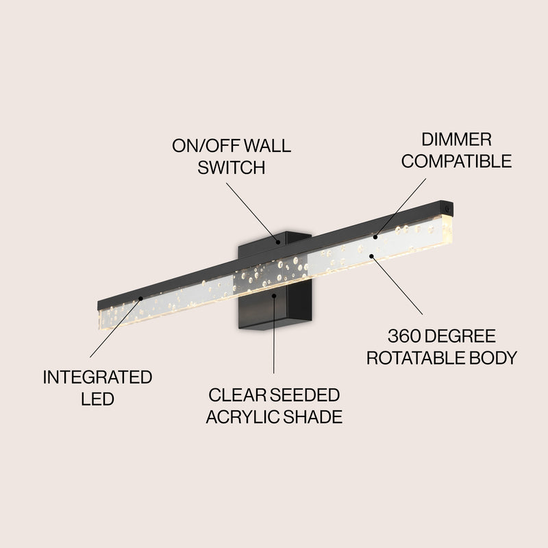 Mario Modern Contemporary 360-Degree Rotatable Iron/Seeded Acrylic Integrated LED Vanity Light