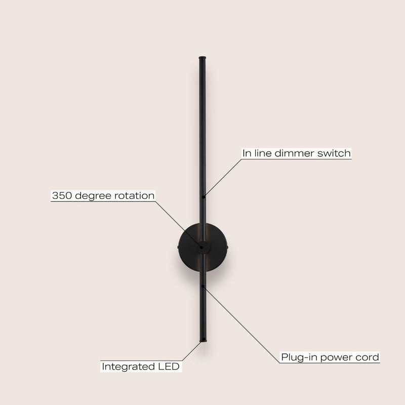 Anton 27.25" Modern Minimalist Iron Adjustable Bar Integrated LED Plug-In Sconce - JONATHAN Y