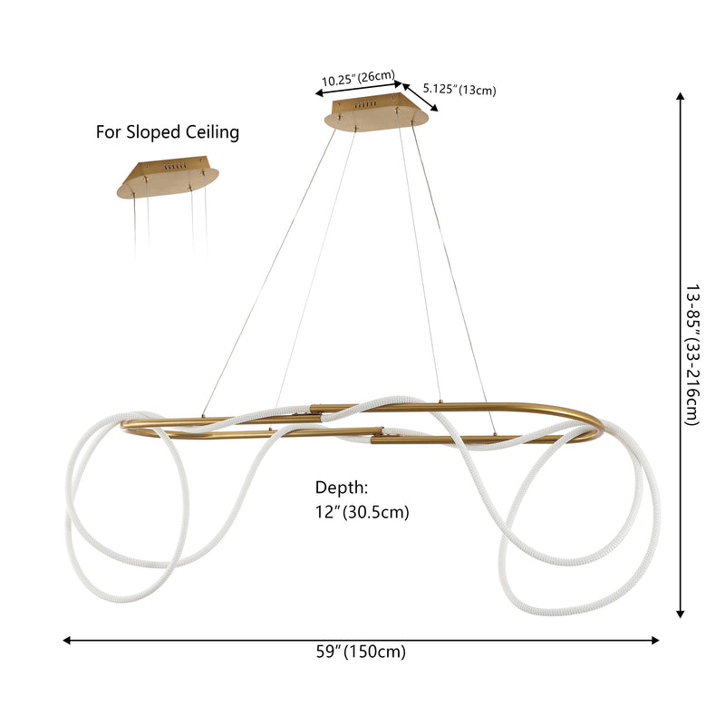 Lisette 59" Contemporary Minimalist 360 Adjustable Silicone Rope/Metal Dimmable Integrated LED Chandelier - JONATHAN Y
