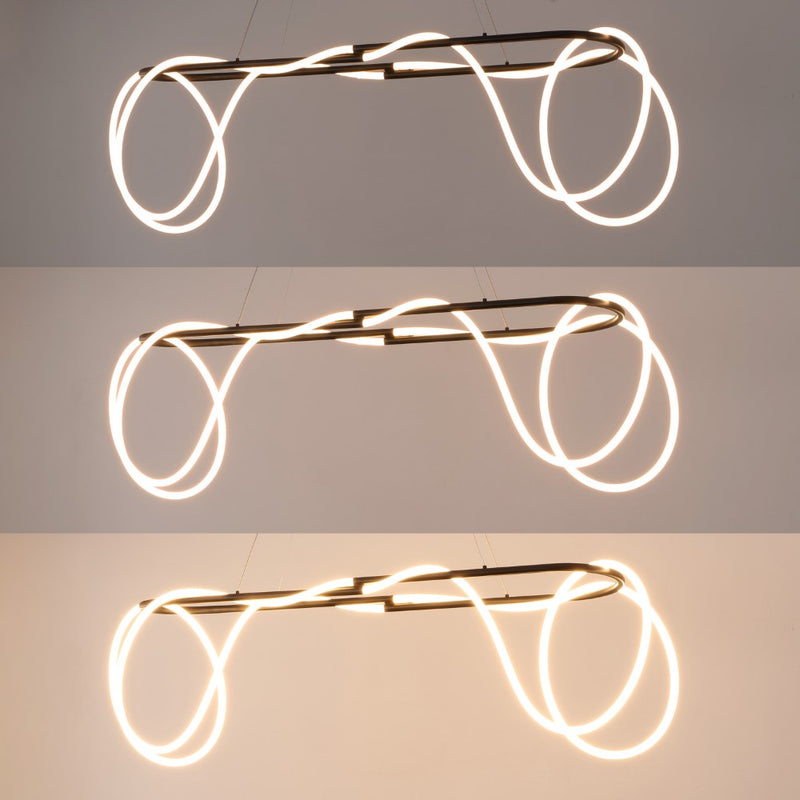 Lisette 59" Contemporary Minimalist 360 Adjustable Silicone Rope/Metal Dimmable Integrated LED Chandelier - JONATHAN Y