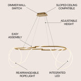 Lisette 59" Contemporary Minimalist 360 Adjustable Silicone Rope/Metal Dimmable Integrated LED Chandelier - JONATHAN Y