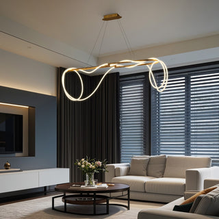 Lisette 59" Contemporary Minimalist 360 Adjustable Silicone Rope/Metal Dimmable Integrated LED Chandelier - JONATHAN Y