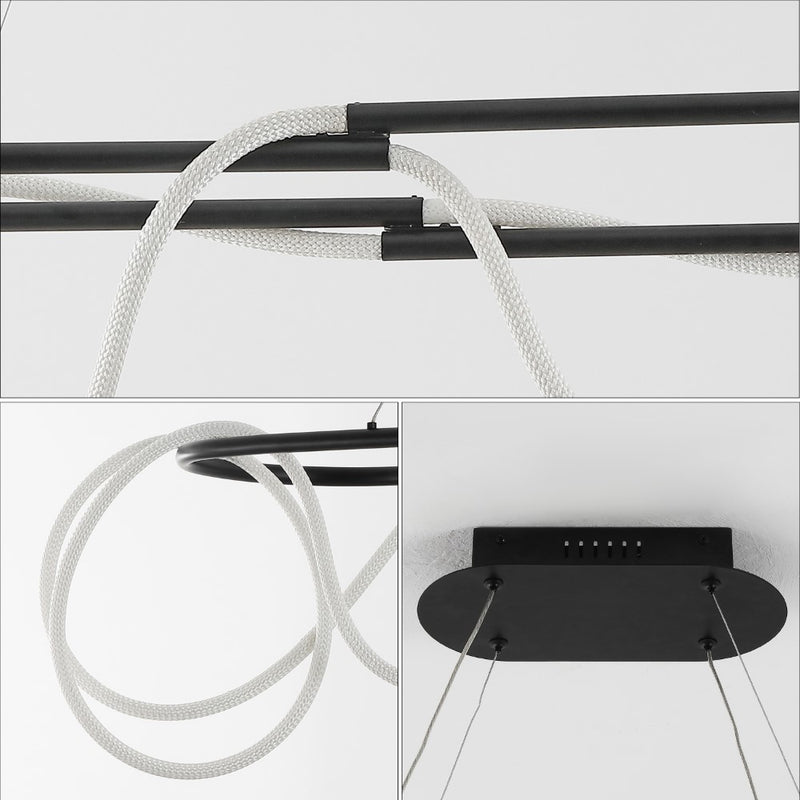 Lisette 59" Contemporary Minimalist 360 Adjustable Silicone Rope/Metal Dimmable Integrated LED Chandelier - JONATHAN Y