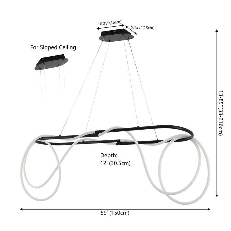 Lisette 59" Contemporary Minimalist 360 Adjustable Silicone Rope/Metal Dimmable Integrated LED Chandelier - JONATHAN Y