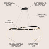 Lisette 59" Contemporary Minimalist 360 Adjustable Silicone Rope/Metal Dimmable Integrated LED Chandelier - JONATHAN Y