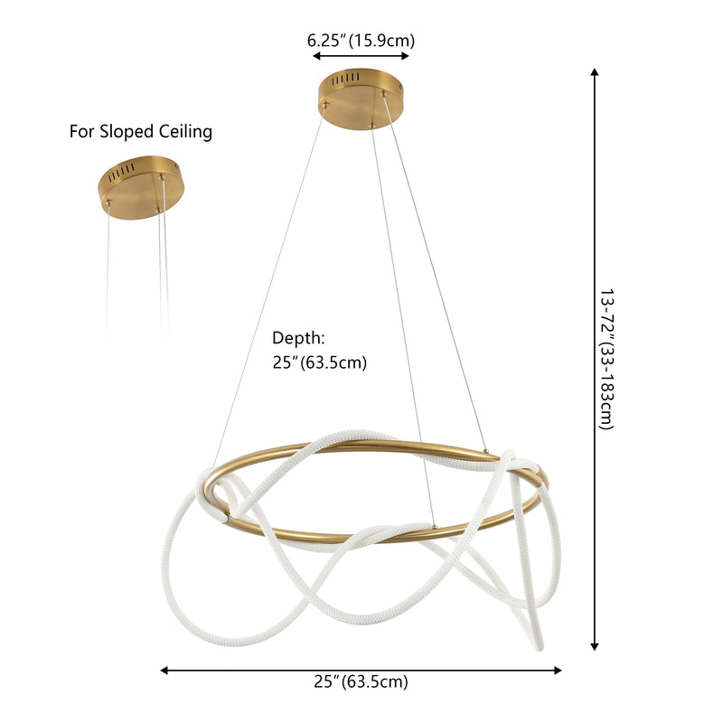 Lisette 25" Contemporary Minimalist 360 Adjustable Silicone Neon Rope Dimmable Integrated LED Chandelier - JONATHAN Y