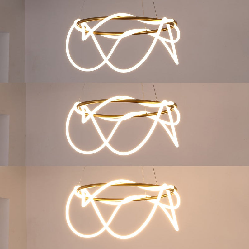 Lisette 25" Contemporary Minimalist 360 Adjustable Silicone Neon Rope Dimmable Integrated LED Chandelier - JONATHAN Y