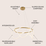 Lisette 25" Contemporary Minimalist 360 Adjustable Silicone Neon Rope Dimmable Integrated LED Chandelier - JONATHAN Y