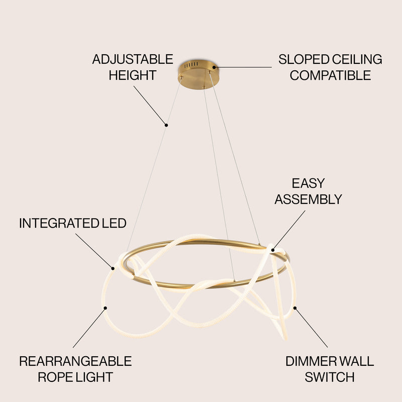 Lisette 25" Contemporary Minimalist 360 Adjustable Silicone Neon Rope Dimmable Integrated LED Chandelier - JONATHAN Y