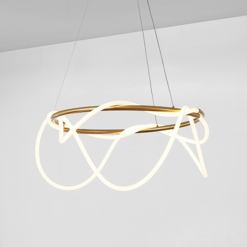 Lisette 25" Contemporary Minimalist 360 Adjustable Silicone Neon Rope Dimmable Integrated LED Chandelier - JONATHAN Y