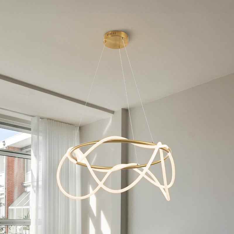 Lisette 25" Contemporary Minimalist 360 Adjustable Silicone Neon Rope Dimmable Integrated LED Chandelier - JONATHAN Y