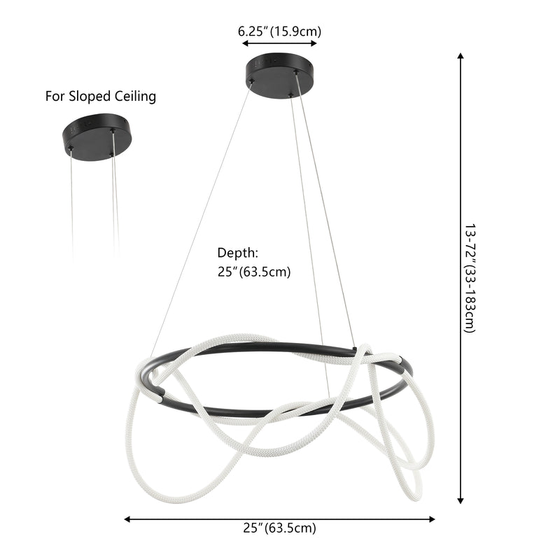 Lisette 25" Contemporary Minimalist 360 Adjustable Silicone Neon Rope Dimmable Integrated LED Chandelier - JONATHAN Y