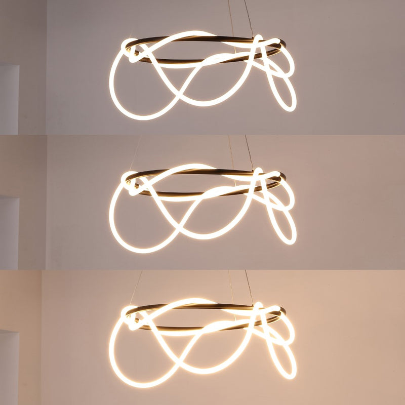 Lisette 25" Contemporary Minimalist 360 Adjustable Silicone Neon Rope Dimmable Integrated LED Chandelier - JONATHAN Y