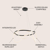 Lisette 25" Contemporary Minimalist 360 Adjustable Silicone Neon Rope Dimmable Integrated LED Chandelier - JONATHAN Y