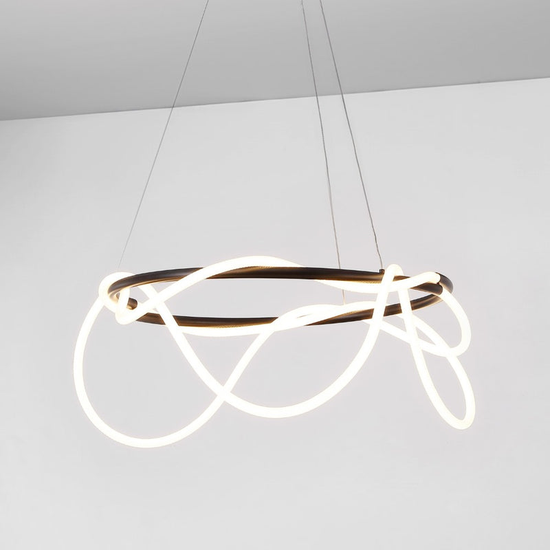 Lisette 25" Contemporary Minimalist 360 Adjustable Silicone Neon Rope Dimmable Integrated LED Chandelier - JONATHAN Y