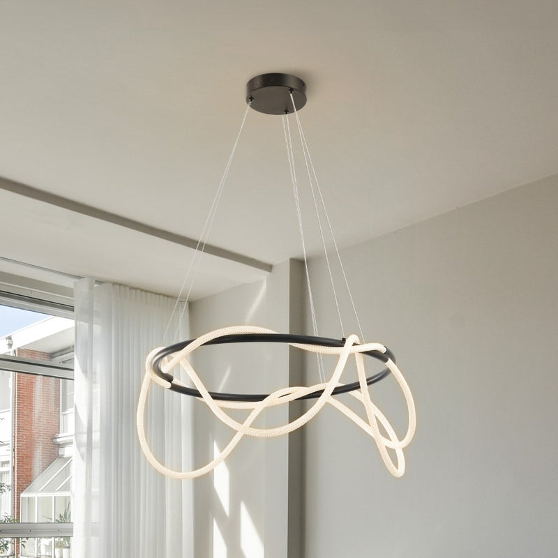 Lisette 25" Contemporary Minimalist 360 Adjustable Silicone Neon Rope Dimmable Integrated LED Chandelier - JONATHAN Y