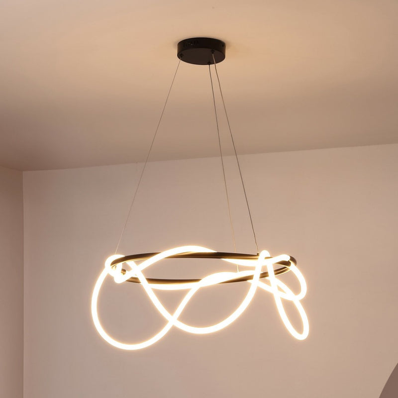 Lisette 25" Contemporary Minimalist 360 Adjustable Silicone Neon Rope Dimmable Integrated LED Chandelier - JONATHAN Y