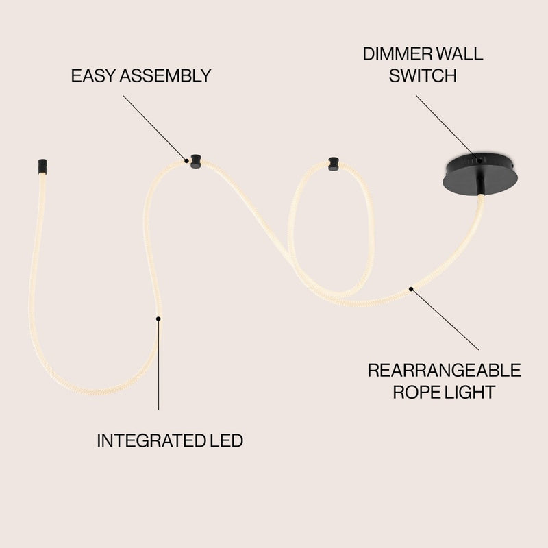 Serafina Contemporary Minimalist 360 Adjustable Silicone Neon Rope Dimmable Linear Integrated LED Flush Mount