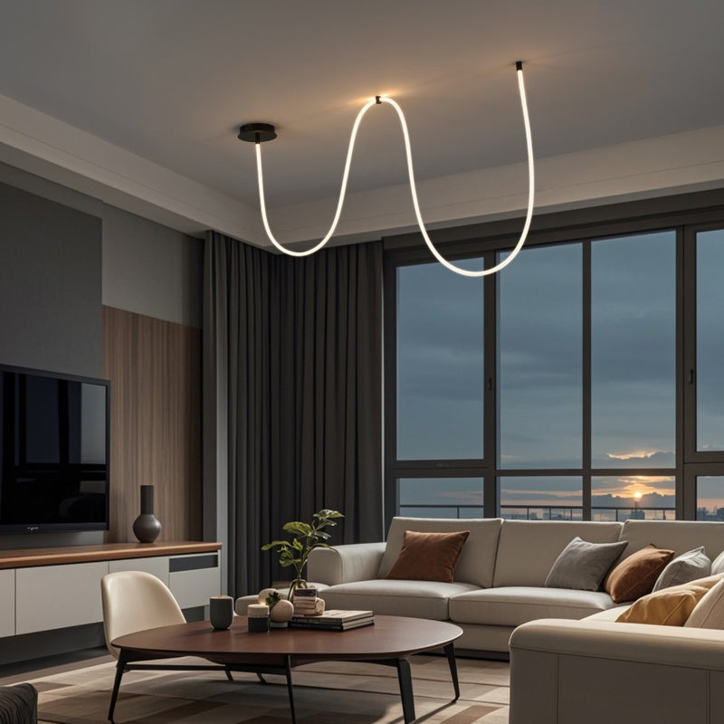 Serafina Contemporary Minimalist 360 Adjustable Silicone Neon Rope Dimmable Linear Integrated LED Flush Mount - JONATHAN Y