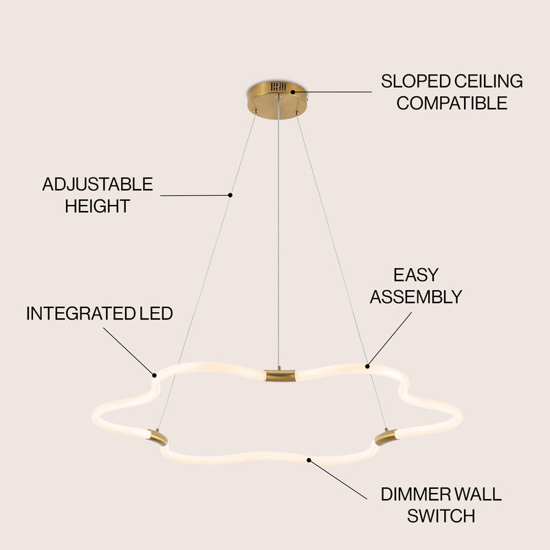 Nuvola 31.5" Contemporary Minimalist Metal/Acrylic Adjustable Dimmable Cloud Integrated LED Chandelier - JONATHAN Y