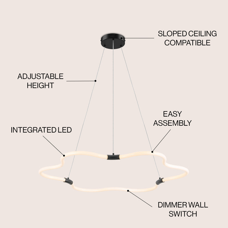 Nuvola 31.5" Contemporary Minimalist Metal/Acrylic Adjustable Dimmable Cloud Integrated LED Chandelier - JONATHAN Y