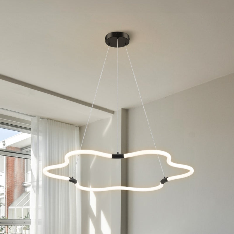Nuvola 31.5" Contemporary Minimalist Metal/Acrylic Adjustable Dimmable Cloud Integrated LED Chandelier - JONATHAN Y