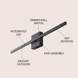 Vara 28" Modern Minimalist Indoor/Outdoor Metal 350-Degree Rotatable Dimmable Integrated LED Wall Sconce