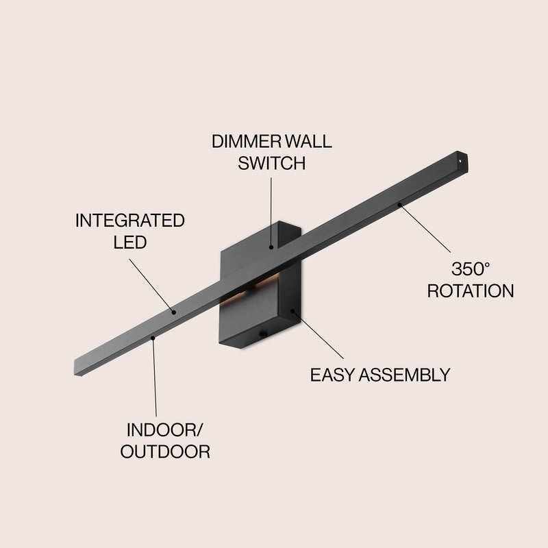 Vara 28" Modern Minimalist Indoor/Outdoor Metal 350-Degree Rotatable Dimmable Integrated LED Wall Sconce