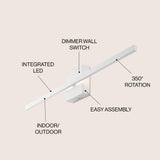 Vara 28" Modern Minimalist Indoor/Outdoor Metal 350-Degree Rotatable Dimmable Integrated LED Wall Sconce