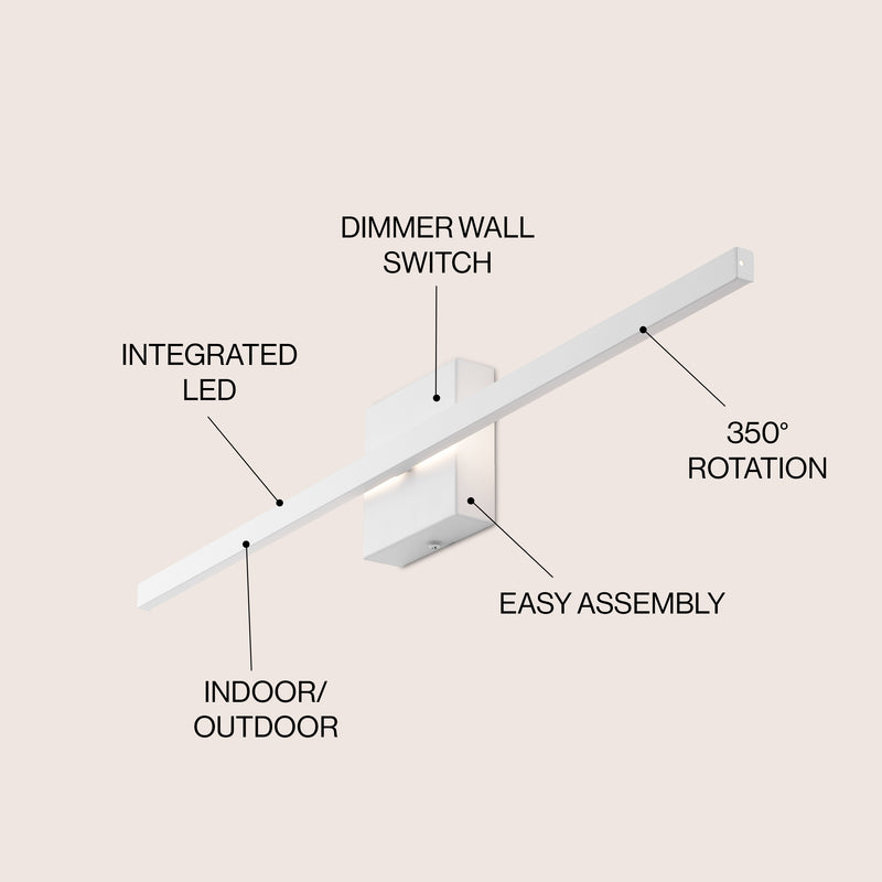 Vara 28" Modern Minimalist Indoor/Outdoor Metal 350-Degree Rotatable Dimmable Integrated LED Wall Sconce