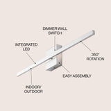 Vara 28" Modern Minimalist Indoor/Outdoor Metal 350-Degree Rotatable Dimmable Integrated LED Wall Sconce